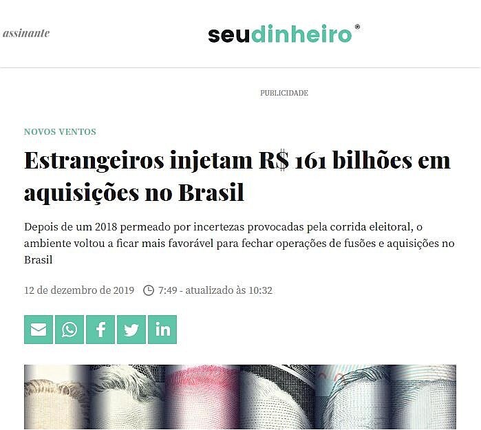 Estrangeiros injetam R$ 161 bilhes em aquisies no Brasil